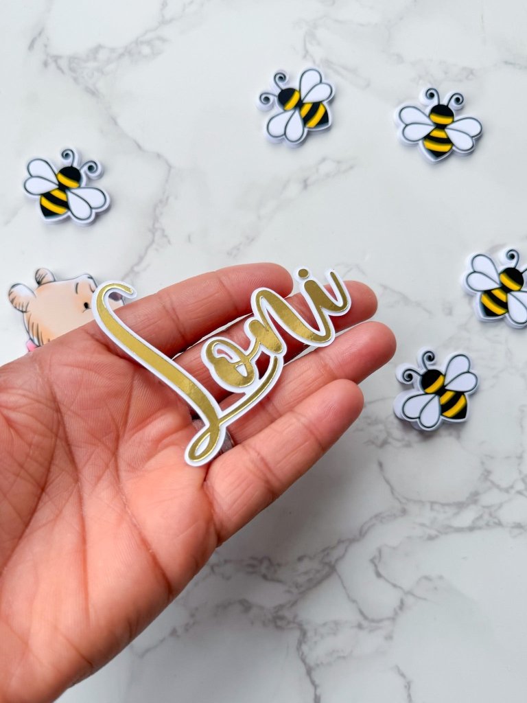 Personalised Winnie the Pooh Bear and Bees Cake Charm Set - Demi's Krafts