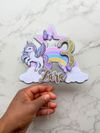 Personalised Unicorn Rainbow Birthday Cake Topper with Butterflies - Demi's Krafts