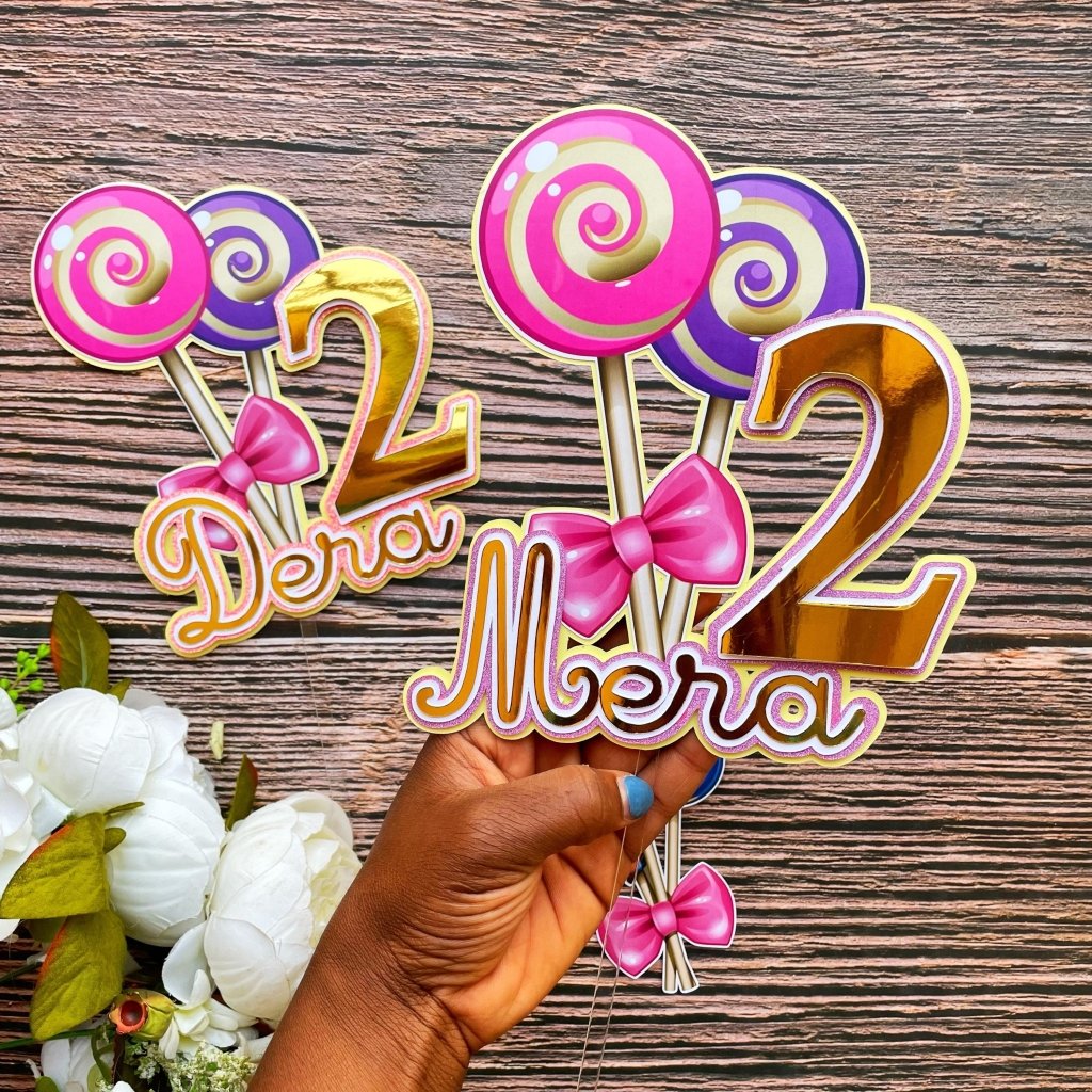 Two sweet Lollipop Candy Birthday cake topper - Demi's Krafts