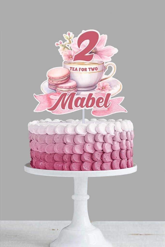 Tea for Two Birthday Cake Topper: Personalized Tea Party Decor - Demi's Krafts
