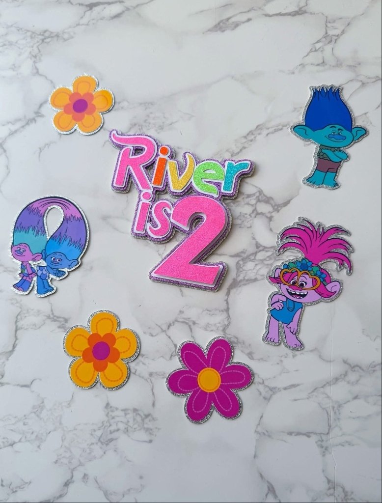 Trolls Themed Birthday Cake Toppers : Charm Set - Demi's Krafts