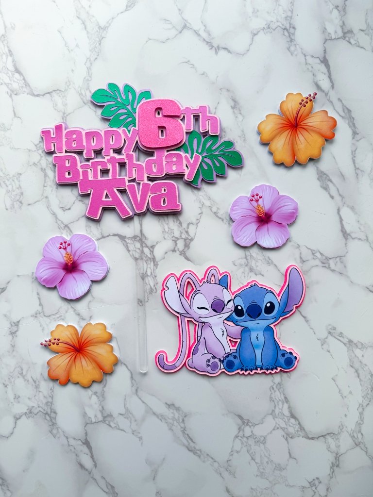 Tropical Stitch Happy Birthday Cake Topper Set - Demi's Krafts