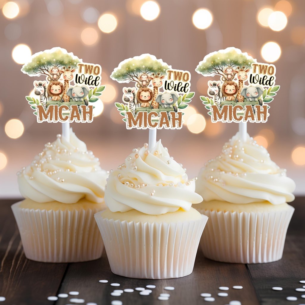 Two wild safari birthday cake topper and cupcake toppers - Demi's Krafts
