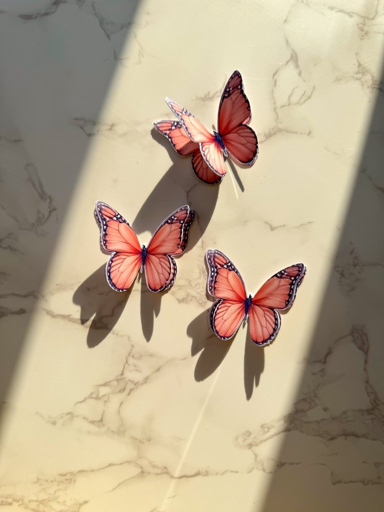 3D brown butterfly cake toppers cupcake topper charms - Demi's Krafts