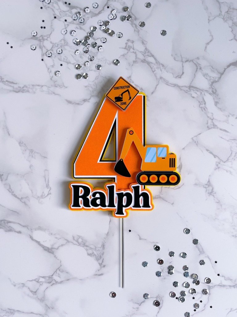Personalized Digger Cake Topper: Construction Birthday Party Topper - Demi's Krafts