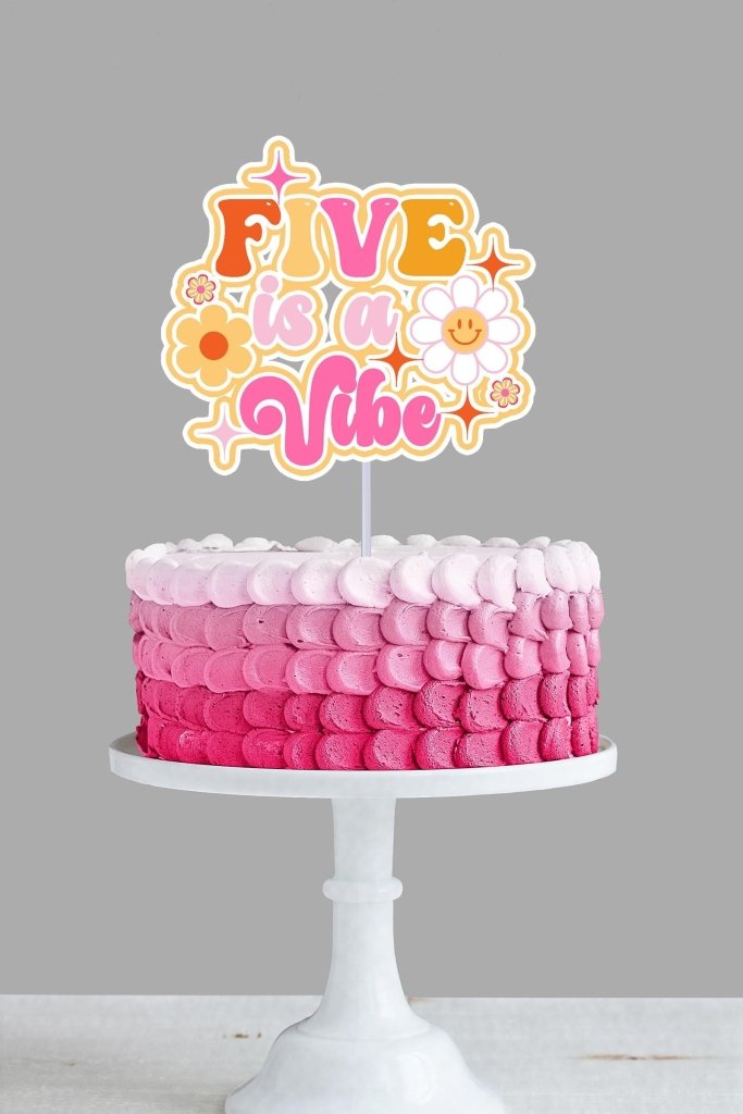 Groovy Five Cake Topper: Pastel Birthday Party Decoration - Demi's Krafts