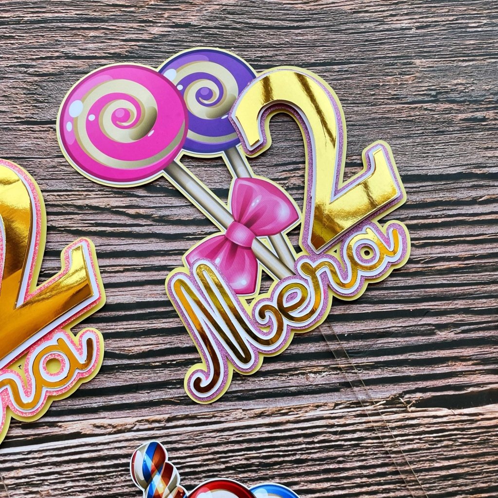 Two sweet Lollipop Candy Birthday cake topper - Demi's Krafts