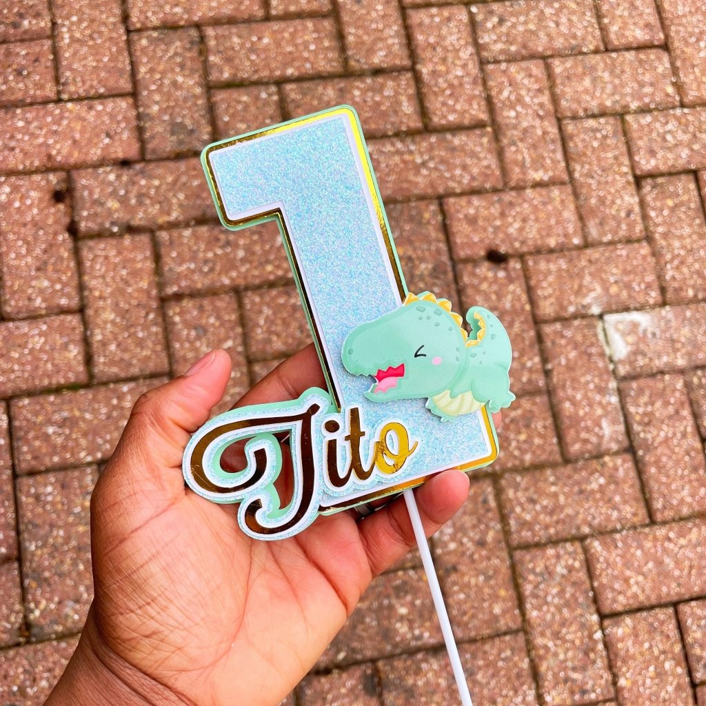 Pastel Dinosaur Number Cake Topper for boys