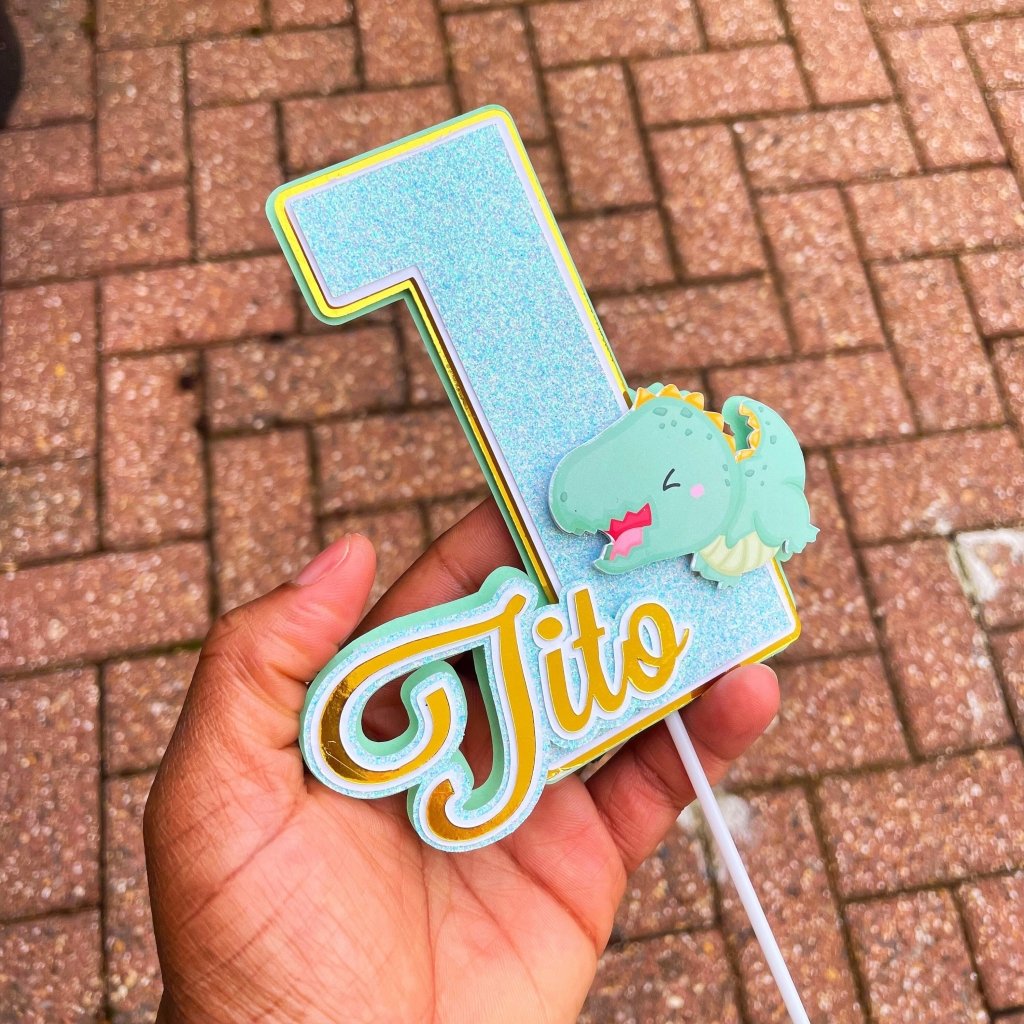 Pastel Dinosaur Number Cake Topper for boys