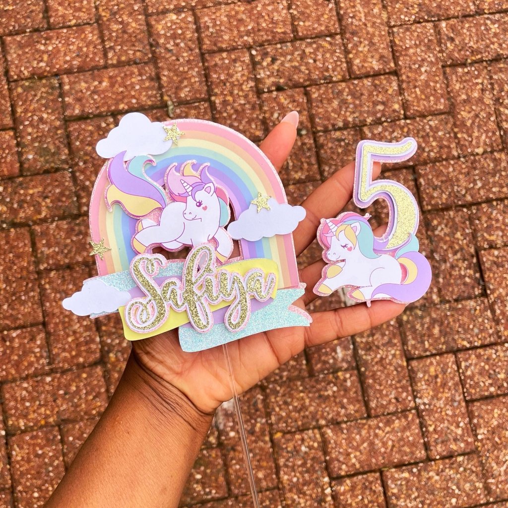 Pastel Rainbow Unicorn Birthday Cake Topper: Pastel Rainbow Topper - Demi's Krafts