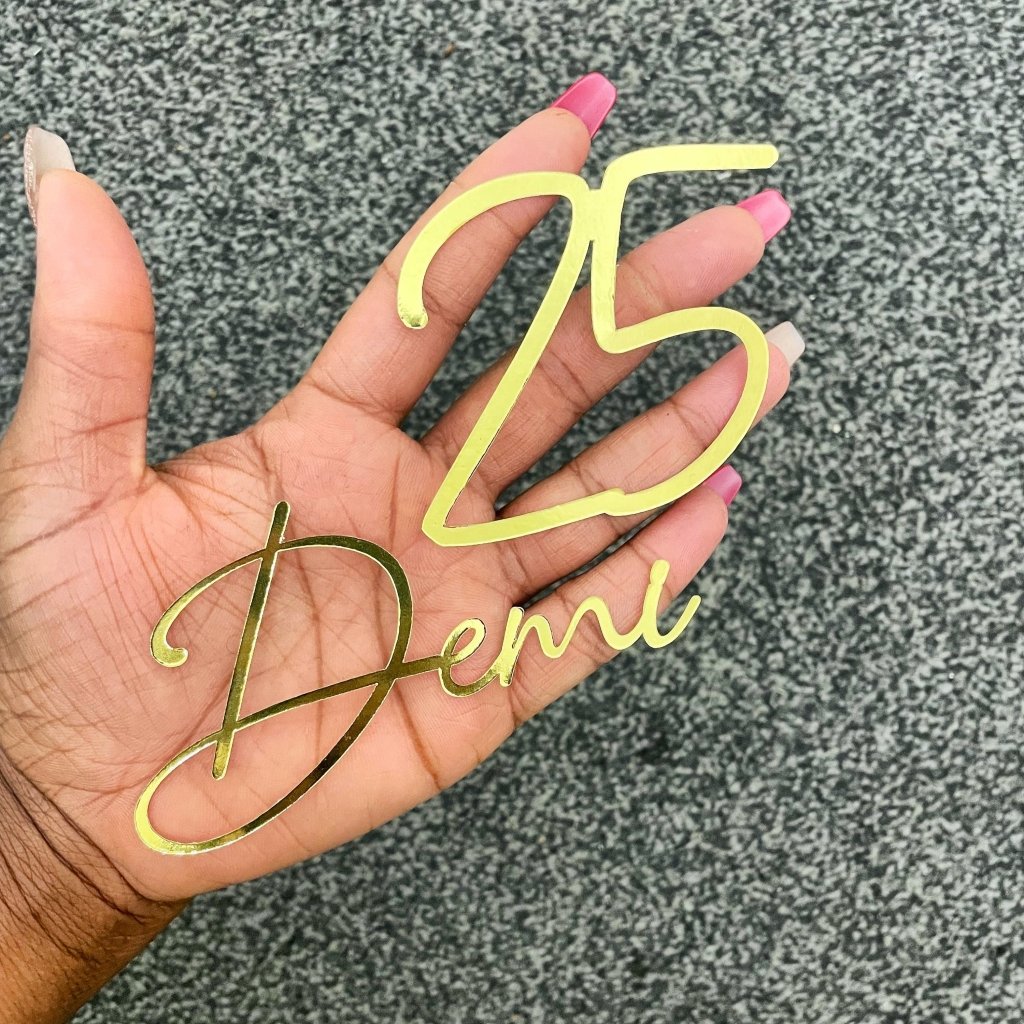Foil Cursive Font Name and Age Cake Topper Charms - Demi's Krafts