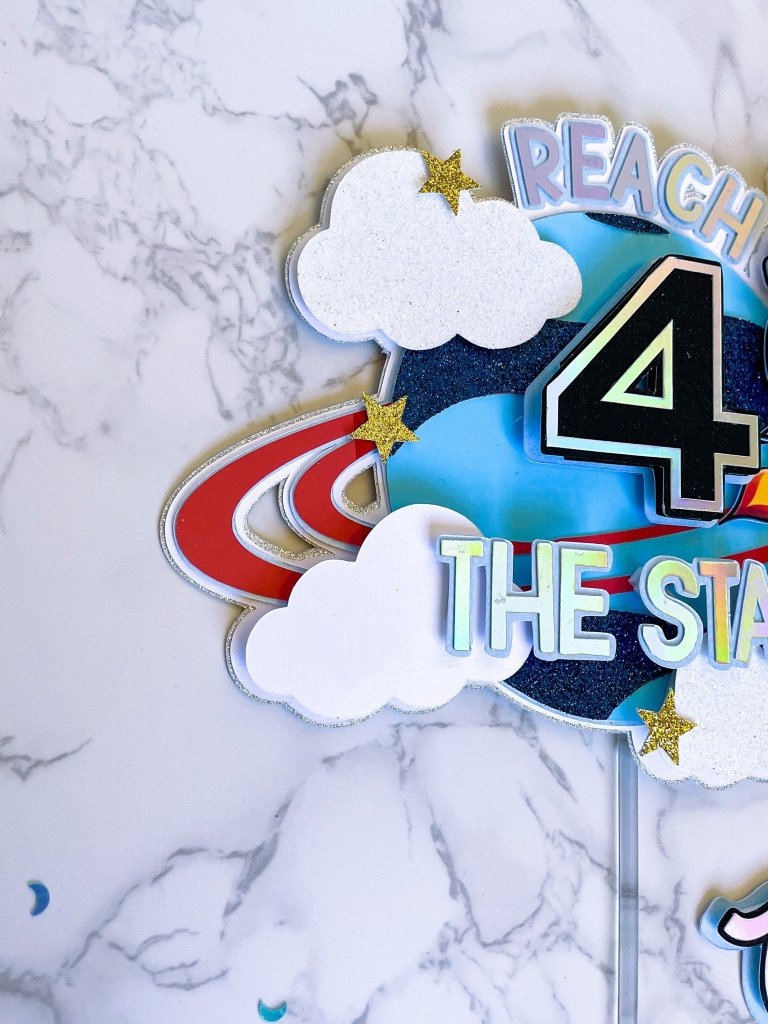 Reach four the Stars Cake Topper | Two the moon cake topper : Space Birthday Party Decor - Demi's Krafts