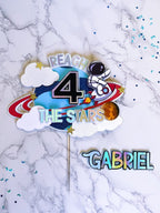Reach four the Stars Cake Topper | Two the moon cake topper : Space Birthday Party Decor - Demi's Krafts