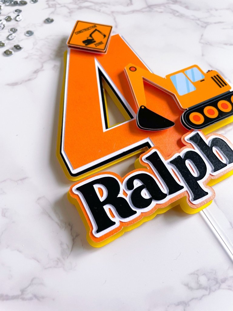 Personalized Digger Cake Topper: Construction Birthday Party Topper - Demi's Krafts
