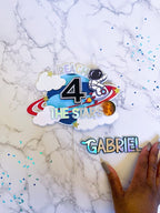 Reach four the Stars Cake Topper | Two the moon cake topper : Space Birthday Party Decor - Demi's Krafts