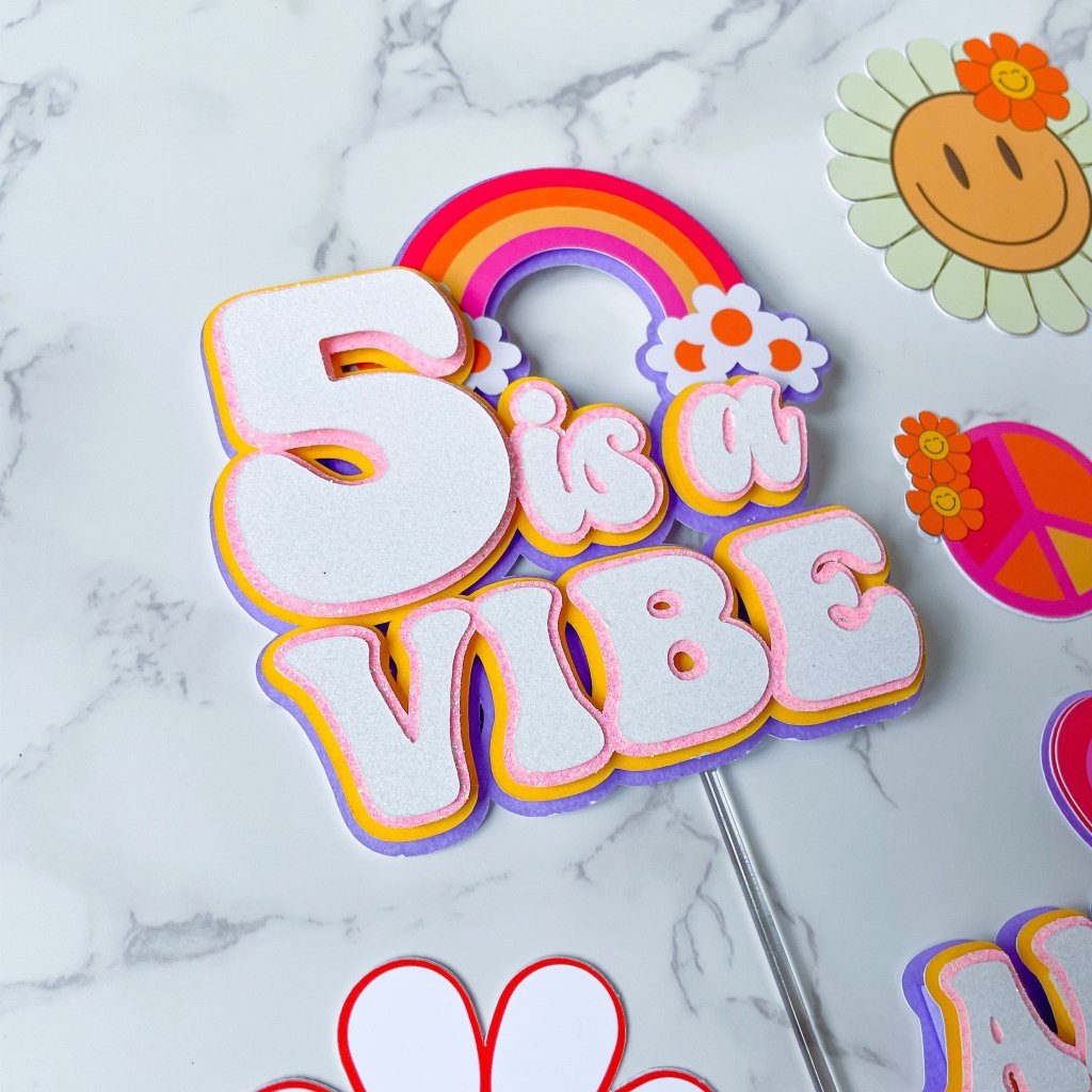 Five is a Vibe Groovy themed birthday cake topper charm set - Demi's Krafts