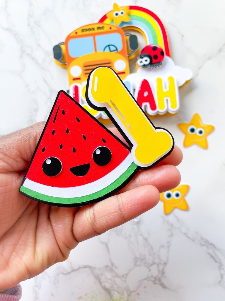 Wheels on the Bus Cake Topper Set, Nursery Rhyme Rainbow Topper - Demi's Krafts