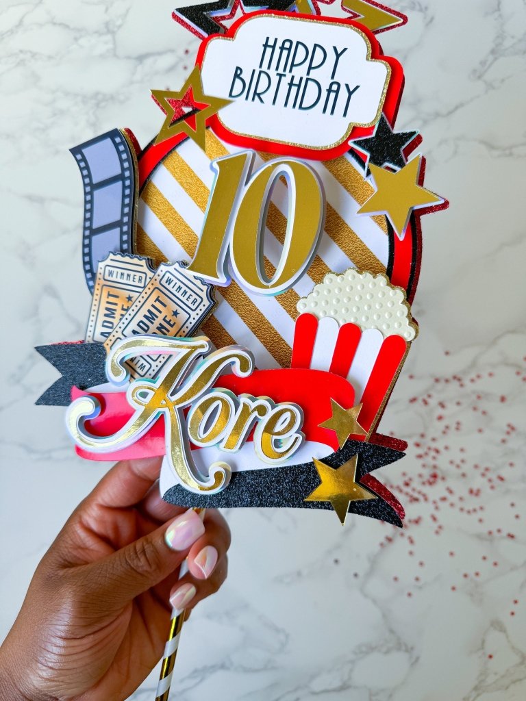 Personalized Movie Night Birthday Cake Topper: Cinema Theme - Demi's Krafts