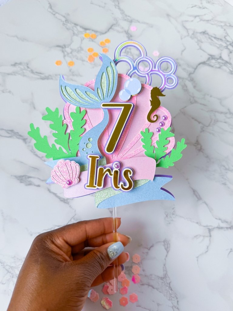 Pastel Mermaid Birthday Cake Topper: Custom Age & Name - Demi's Krafts