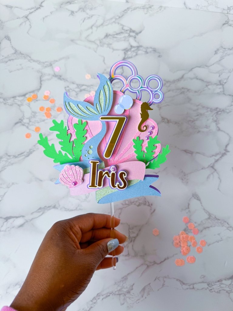 Pastel Mermaid Birthday Cake Topper: Custom Age & Name - Demi's Krafts