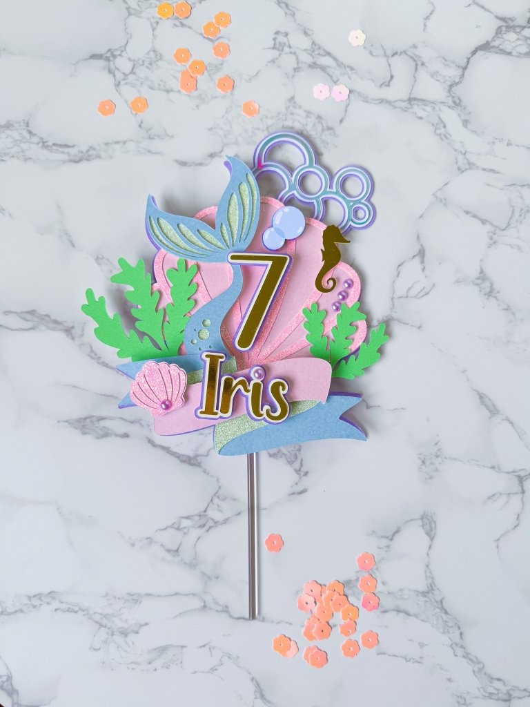 Pastel Mermaid Birthday Cake Topper: Custom Age & Name - Demi's Krafts
