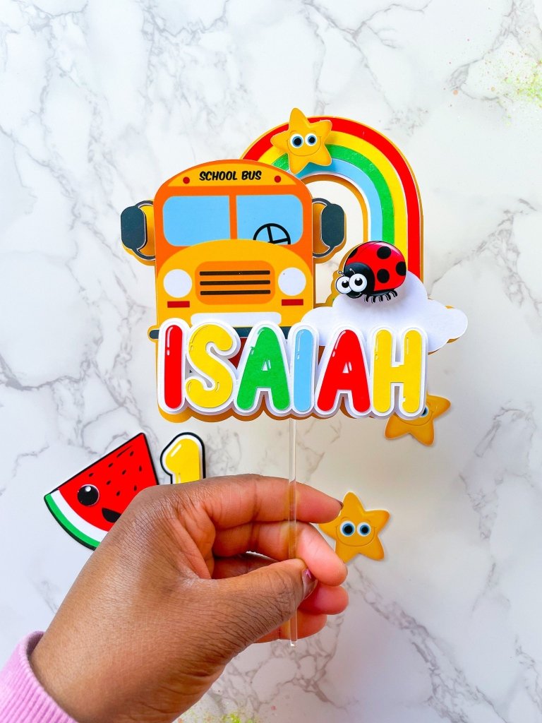 Wheels on the Bus Cake Topper Set, Nursery Rhyme Rainbow Topper - Demi's Krafts