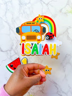 Wheels on the Bus Cake Topper Set, Nursery Rhyme Rainbow Topper - Demi's Krafts