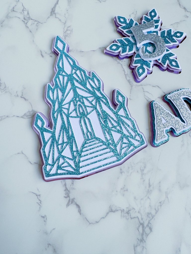 Frozen Icy Castle Cake Topper Set, Winter Birthday Cake topper, Icy name and age charm set - Demi's Krafts