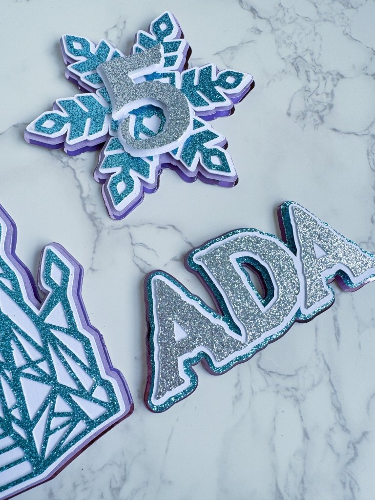 Frozen Icy Castle Cake Topper Set, Winter Birthday Cake topper, Icy name and age charm set - Demi's Krafts