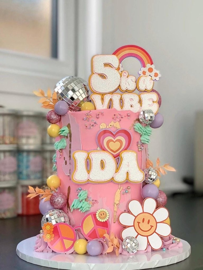 Five is a Vibe Groovy themed birthday cake topper charm set - Demi's Krafts