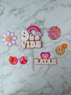 9 is a vibe Birthday Cake Topper Set: Groovy Glitter Daisies, Disco Ball - Demi's Krafts