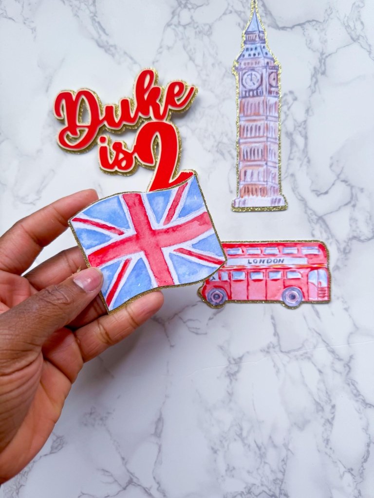 London Theme Cake Toppers: Big Ben, Bus, Flag, Personalized Charm - Demi's Krafts