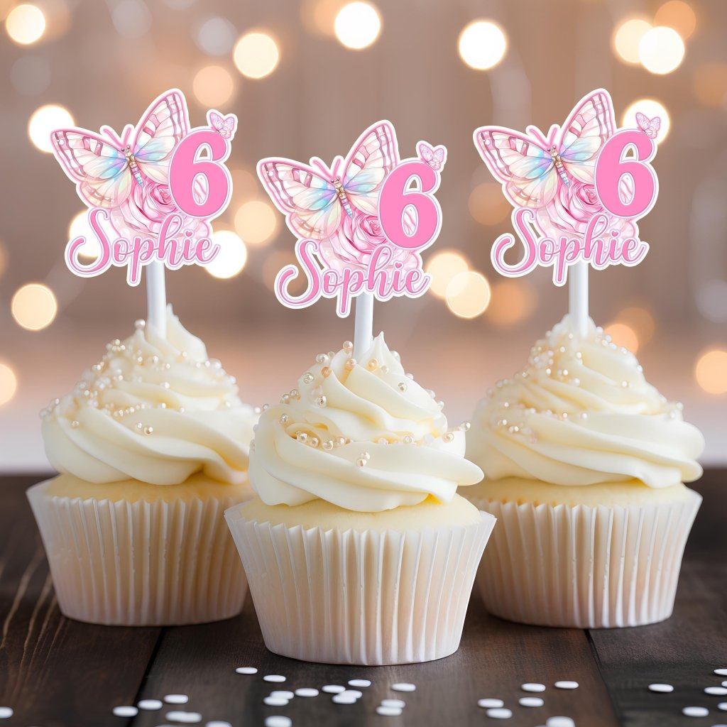 Pastel Butterfly Cake Topper & Cupcake Toppers Bundle - Demi's Krafts