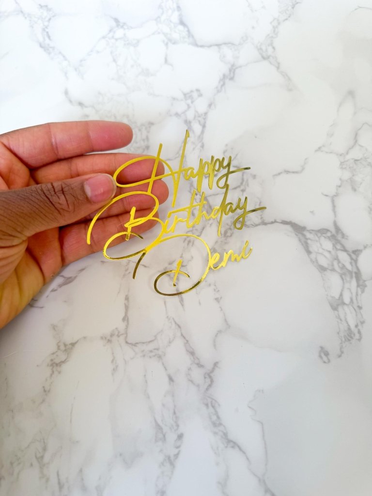 Happy Birthday Cake Charm for Sheet Cakes, Gold birthday topper - Demi's Krafts