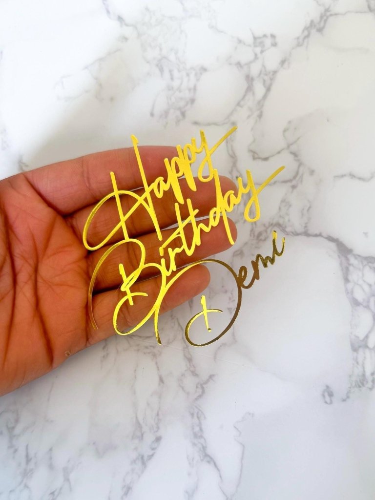 Happy Birthday Cake Charm for Sheet Cakes, Gold birthday topper - Demi's Krafts