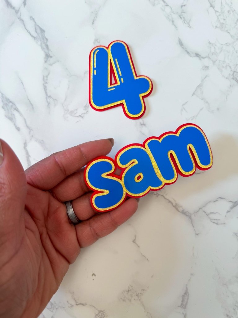 Bubble font Name & Age Cake Topper: Layered cake charms - Demi's Krafts