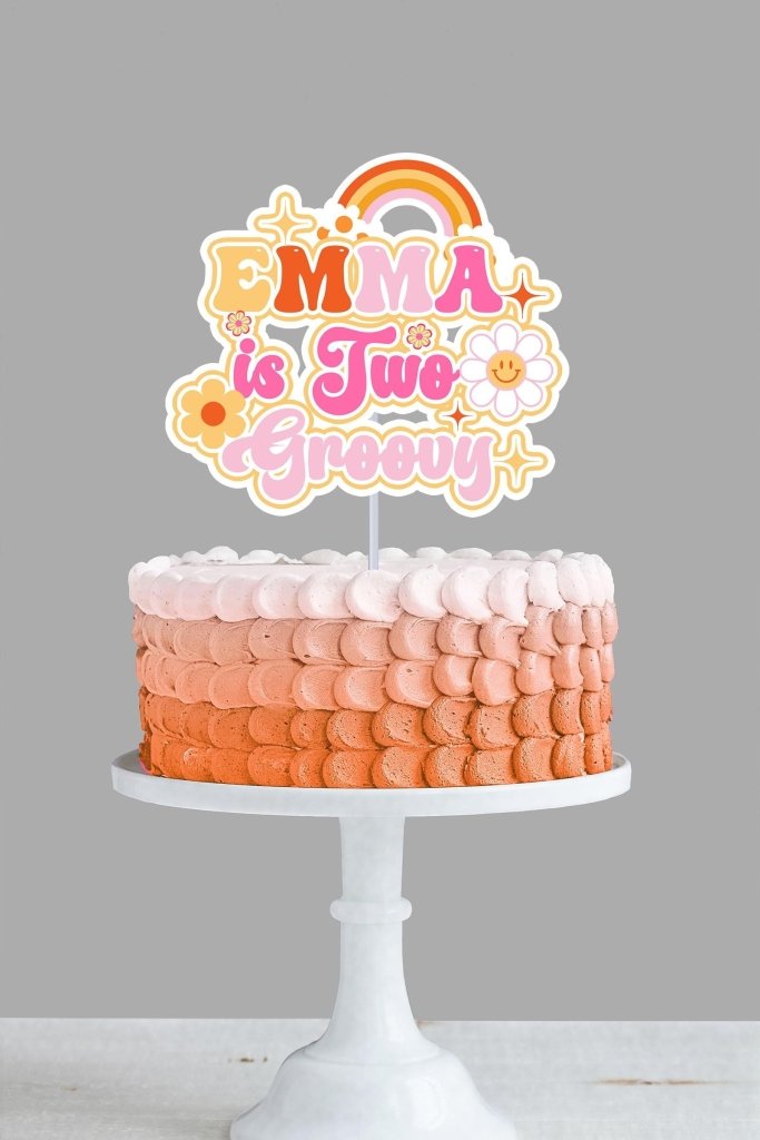 Personalized Two Groovy Birthday Cake Topper: Pink & Orange - Demi's Krafts
