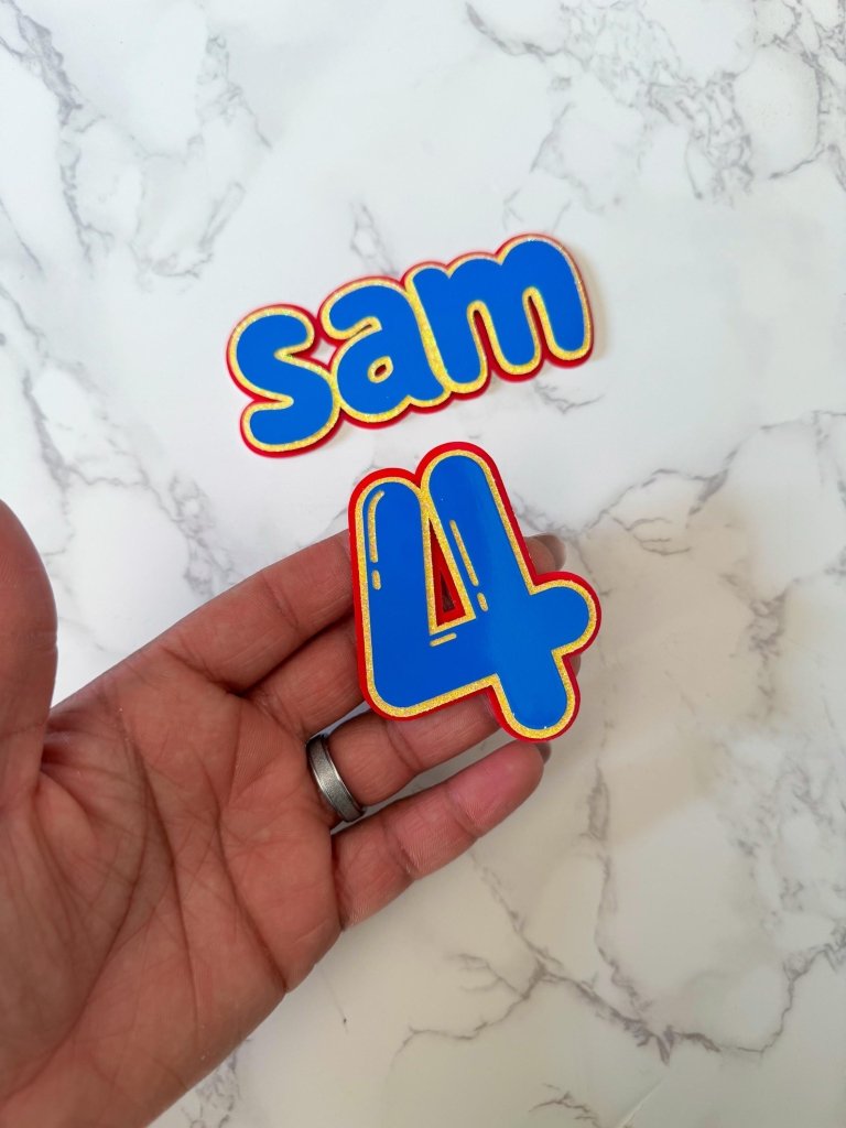 Bubble font Name & Age Cake Topper: Layered cake charms - Demi's Krafts