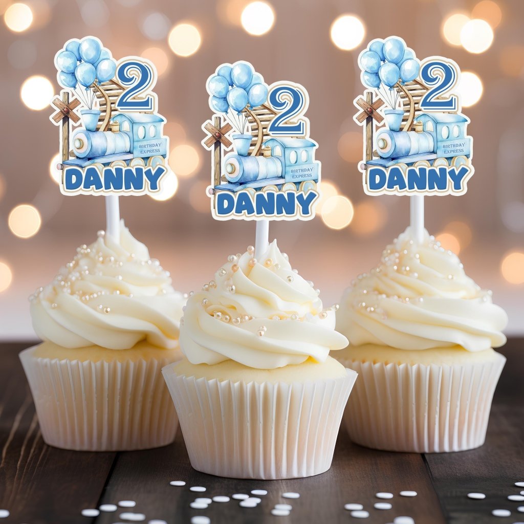 Train Birthday Cupcake Toppers: Blue Train Theme - Demi's Krafts