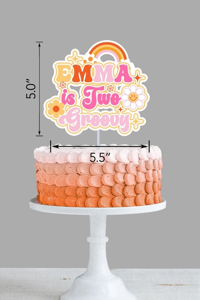 Personalized Two Groovy Birthday Cake Topper: Pink & Orange - Demi's Krafts