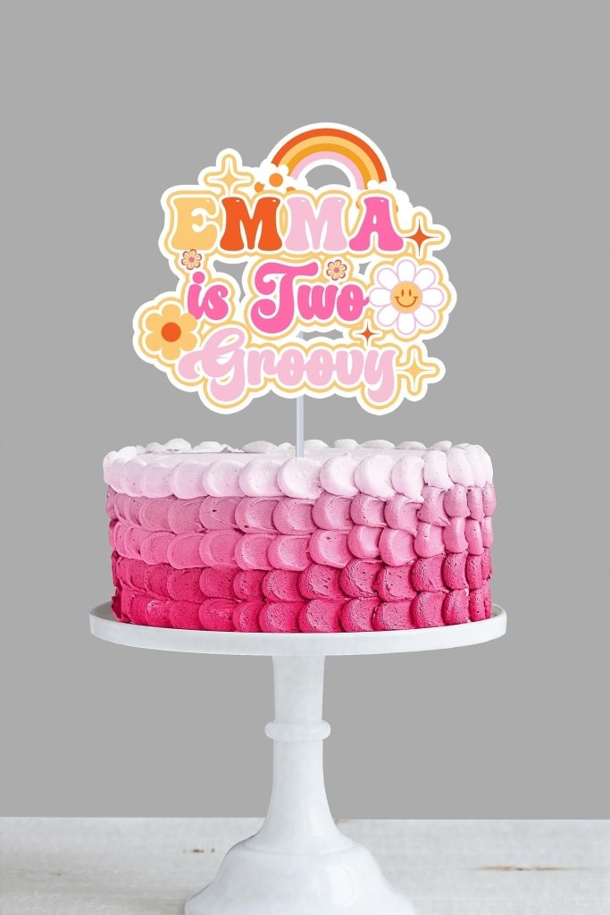 Personalized Two Groovy Birthday Cake Topper: Pink & Orange - Demi's Krafts