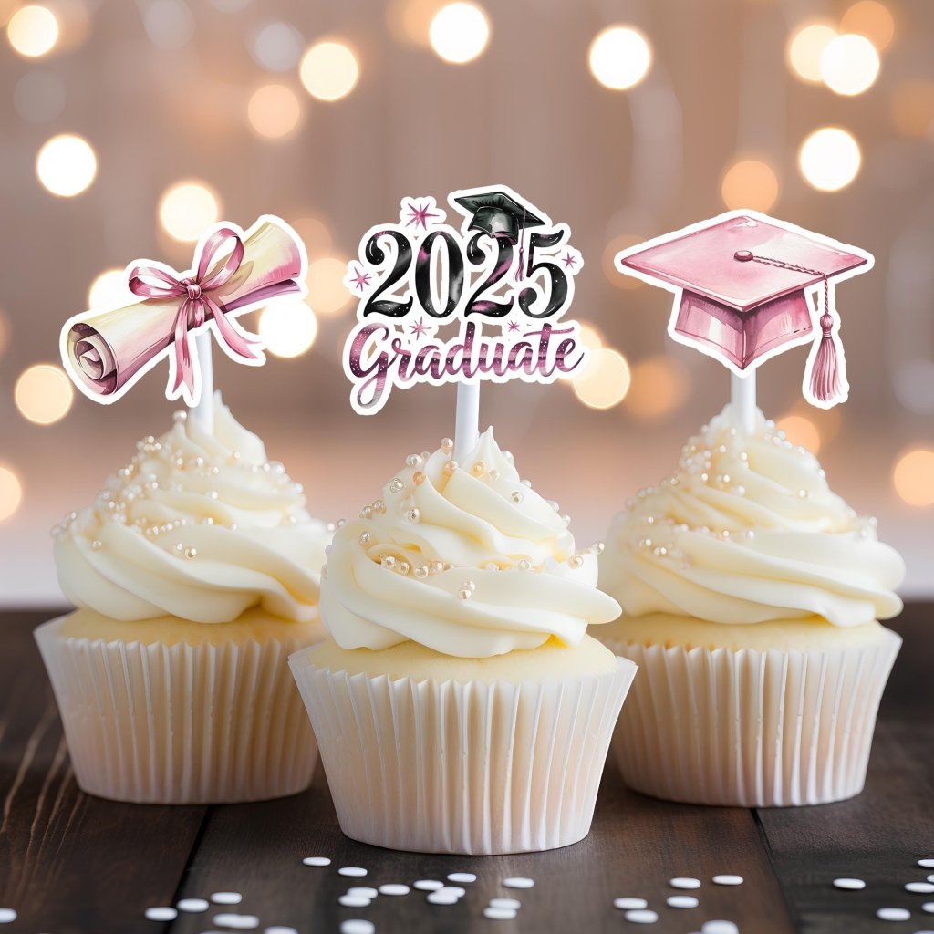 Pink & Gold Graduation Cupcake Toppers - Demi's Krafts
