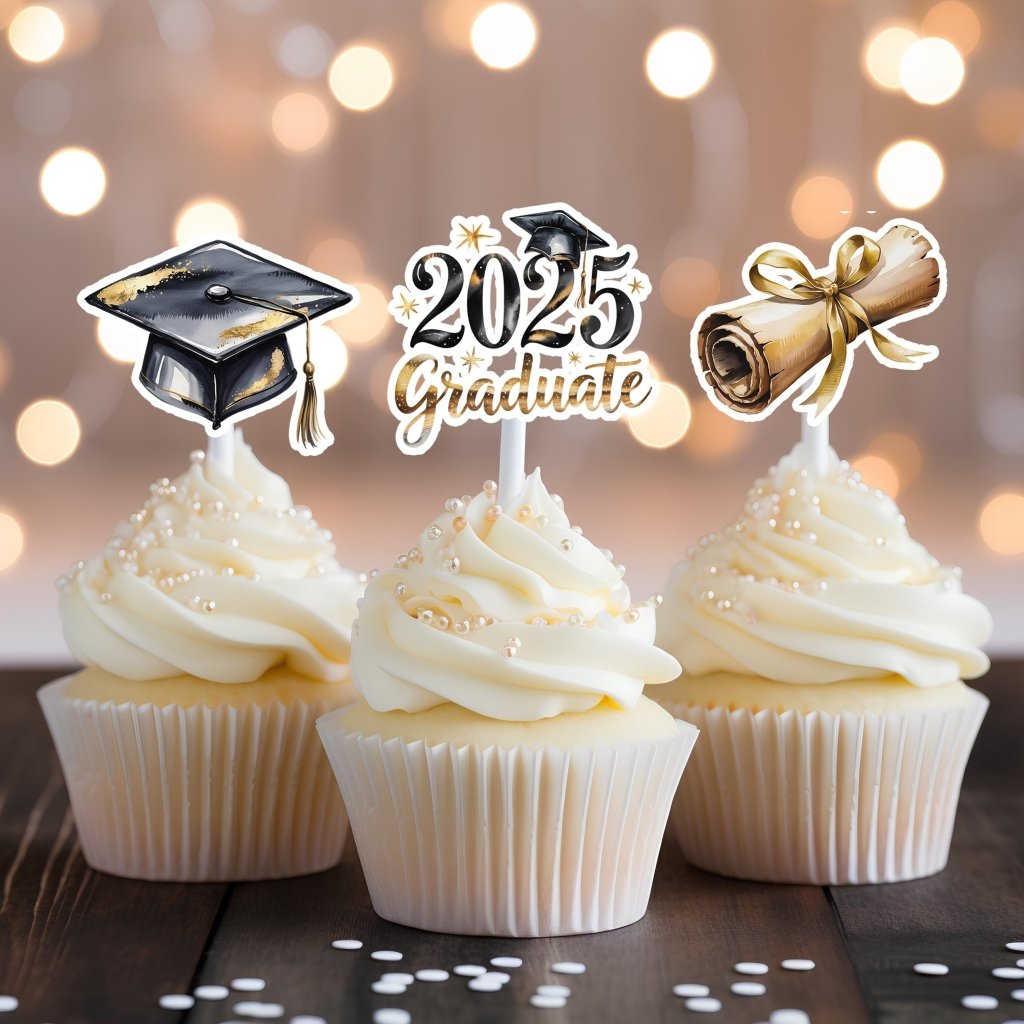 Pink & Gold Graduation Cupcake Toppers - Demi's Krafts