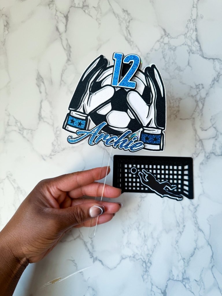Goalie soccer themed birthday personalised cake topper - Demi's Krafts