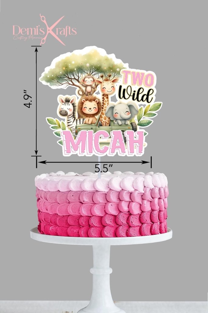 Two wild safari birthday cake topper and cupcake toppers - Demi's Krafts