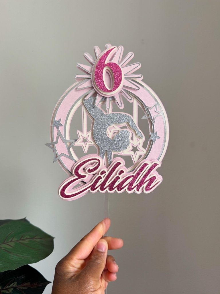 Gymnastics Birthday Cake Topper: Custom Age & Name - Demi's Krafts