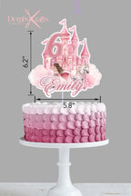 Princess Castle Birthday Cake Topper in Pink with Horse and Princess - Demi's Krafts