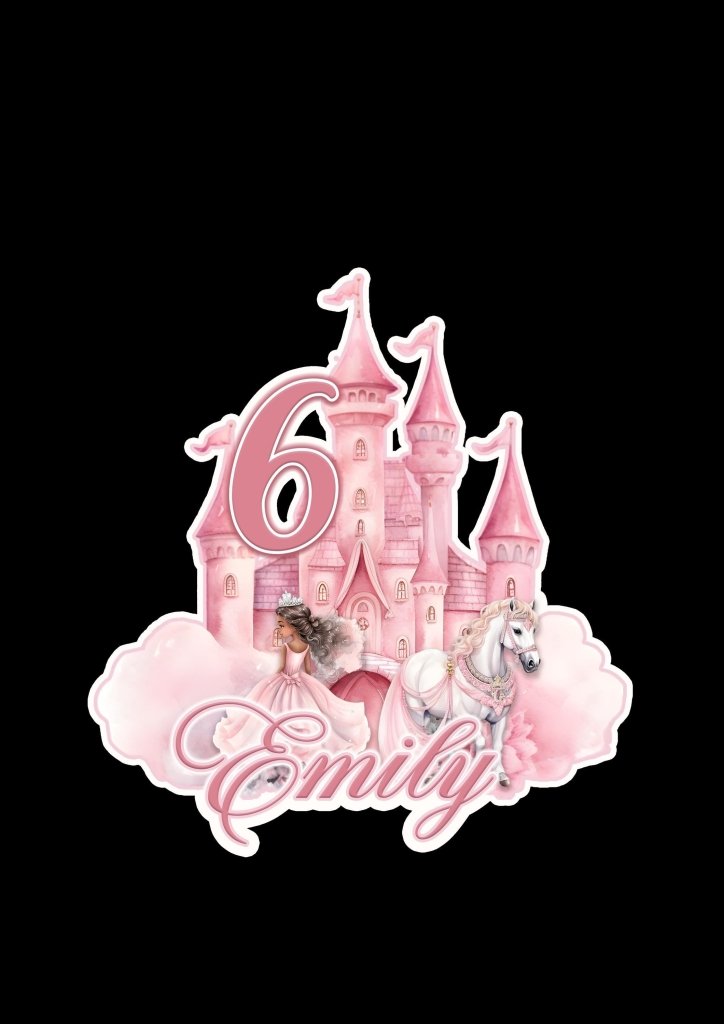 Princess Castle Birthday Cake Topper in Pink with Horse and Princess - Demi's Krafts