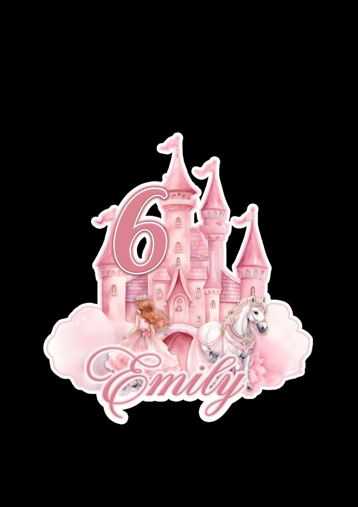 Princess Castle Birthday Cake Topper in Pink with Horse and Princess - Demi's Krafts