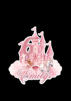 Princess Castle Birthday Cake Topper in Pink with Horse and Princess - Demi's Krafts